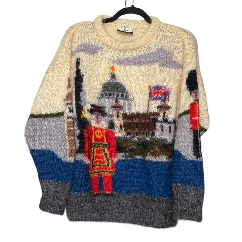 Vtg Handknit Selina Knitwear Mohair Blend Sweater London Landscape Sz L England